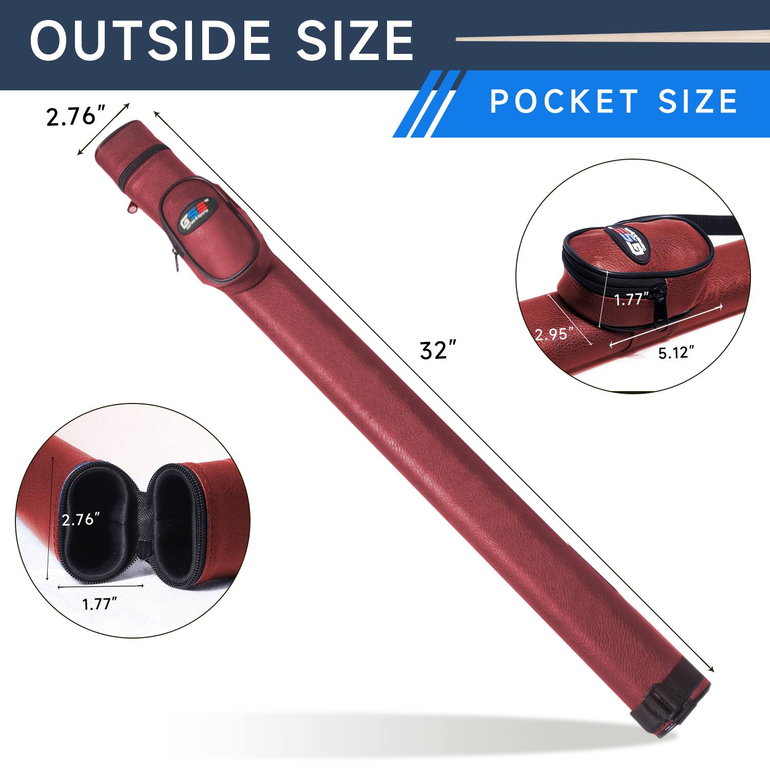 OUTSIDE SIZE: 2.76", 32"
POCKET SIZE: 1.77", 2.95", 5.12"