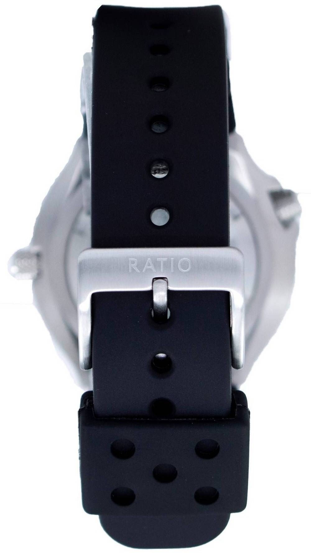 Alt View 1. RATIO - FreeDiver Helium Safe 1000M Quartz 1038EF102V Mens Watch Sapphire Crystal - Black and silver.