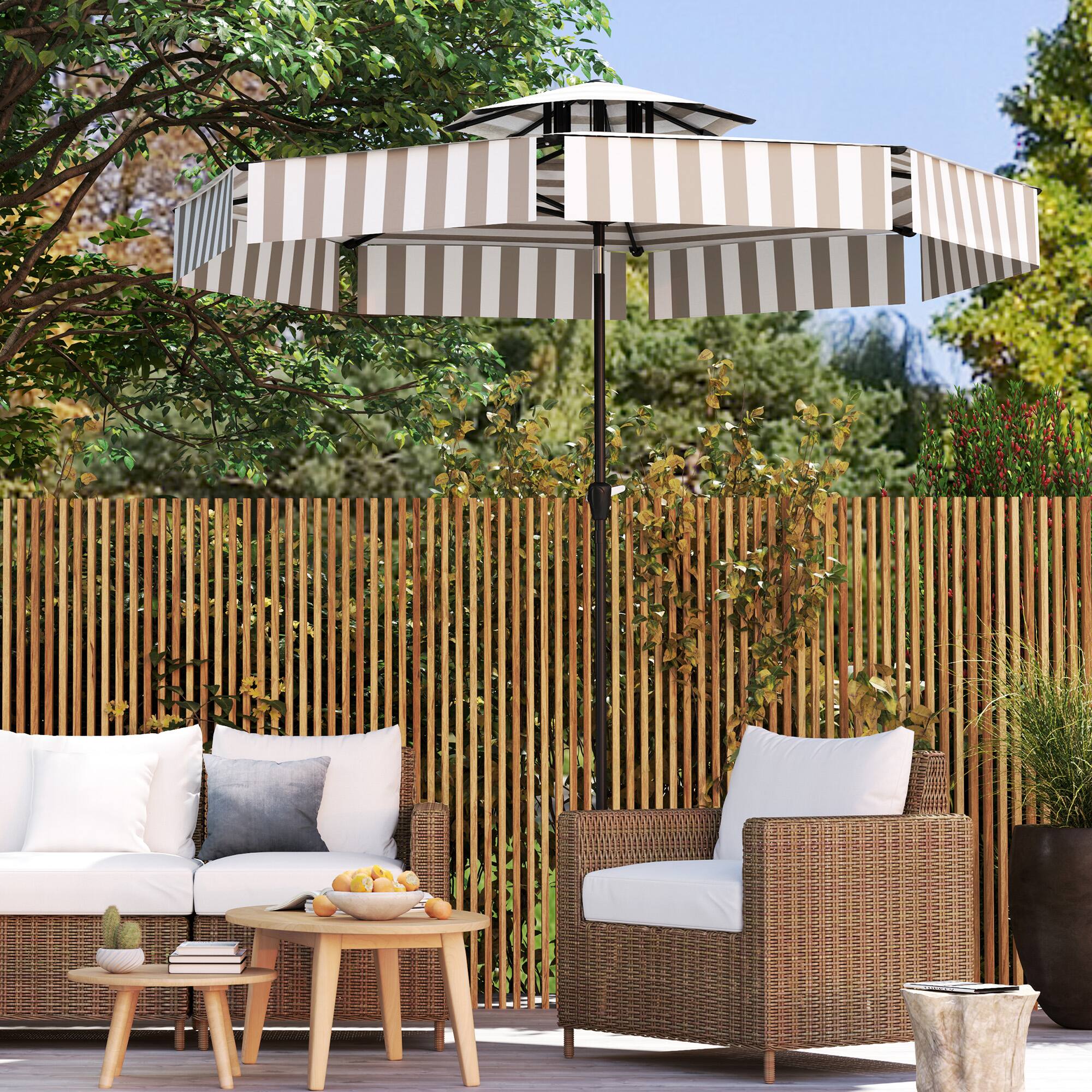 Alt View 8. Outsunny - 8.6FT Patio Umbrella, UPF 30+ Outdoor Market Umbrella, 2-Tier Vented Patio Table Umbrella with Crank 8 Ribs - Light Gray.