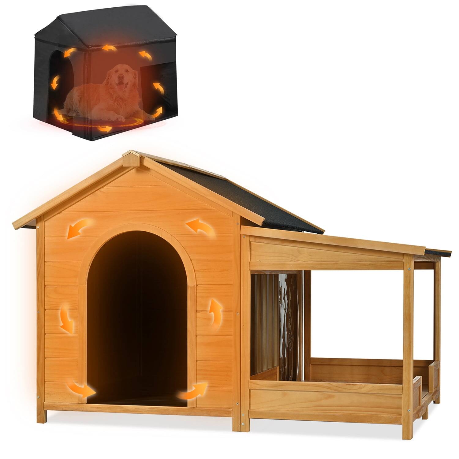 Alt View 5. Pefilos - 60" Outdoor Dog House with Insulated Liner for Winter Use, Weatherproof Dog Kennel with Porch & Elevated Floor.