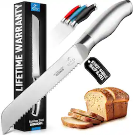 Zulay Kitchen - Serrated Bread Knife - Ultra Sharp Stainless Steel Bread Knife for Homemade Bread, Cakes & Bagels - Silver