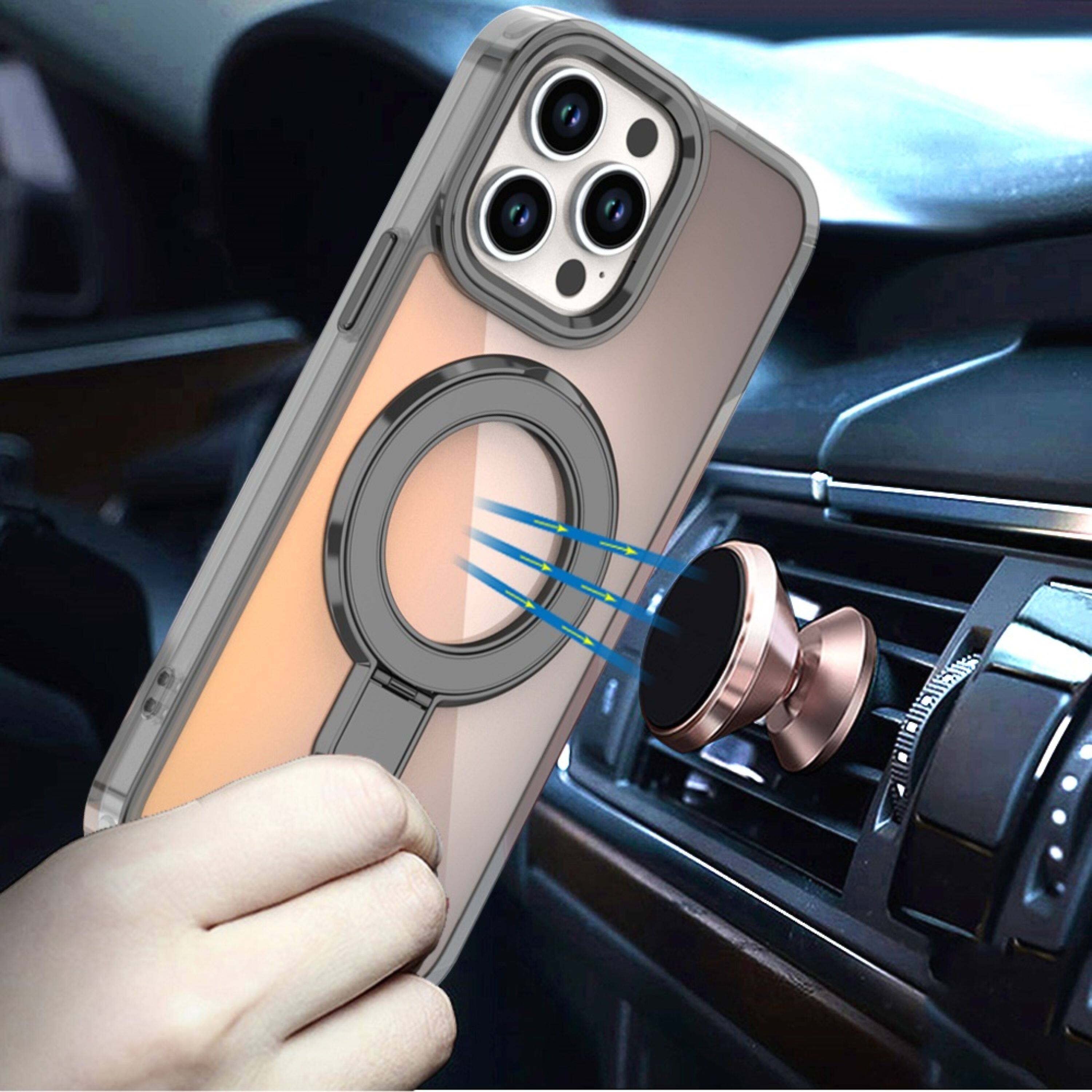 Back. Kitcheniva - Radiant Chrome Magnet Circle Stand Phone Case With 2 Pcs Tempered Glass For iPhone 15 Pro Max Black - Black.