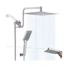 Dazzed Corner - 10" High Pressure Rainfall Shower Head & Handheld Combo - Silver