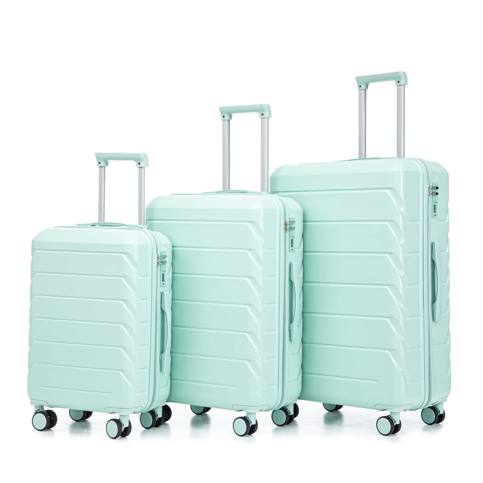 Front. Ecooso - 20"/24"/28" 3 pcs/set in ABS Spinner Wheel Luggage, Matching Color , With Combination Lock - Mint Green.