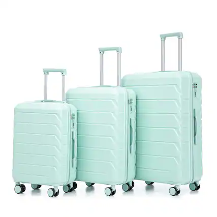 Front. Ecooso - 20"/24"/28" 3 pcs/set in ABS Spinner Wheel Luggage, Matching Color , With Combination Lock - Mint Green.