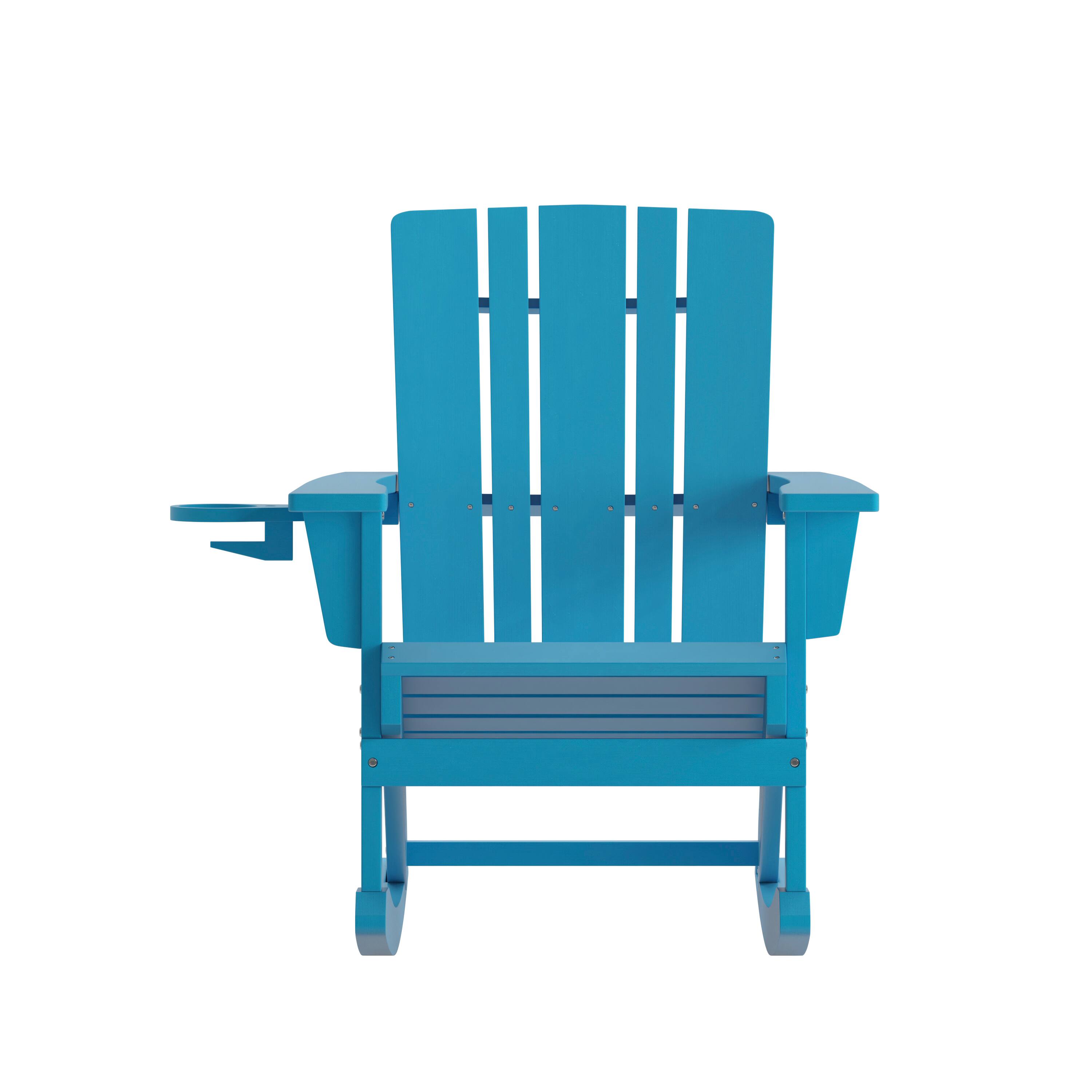 Alt View 9. Emma + Oliver - Haley Adirondack Rocking Chair with Cup Holder, Weather Resistant HDPE Adirondack Rocking Chair - Blue.