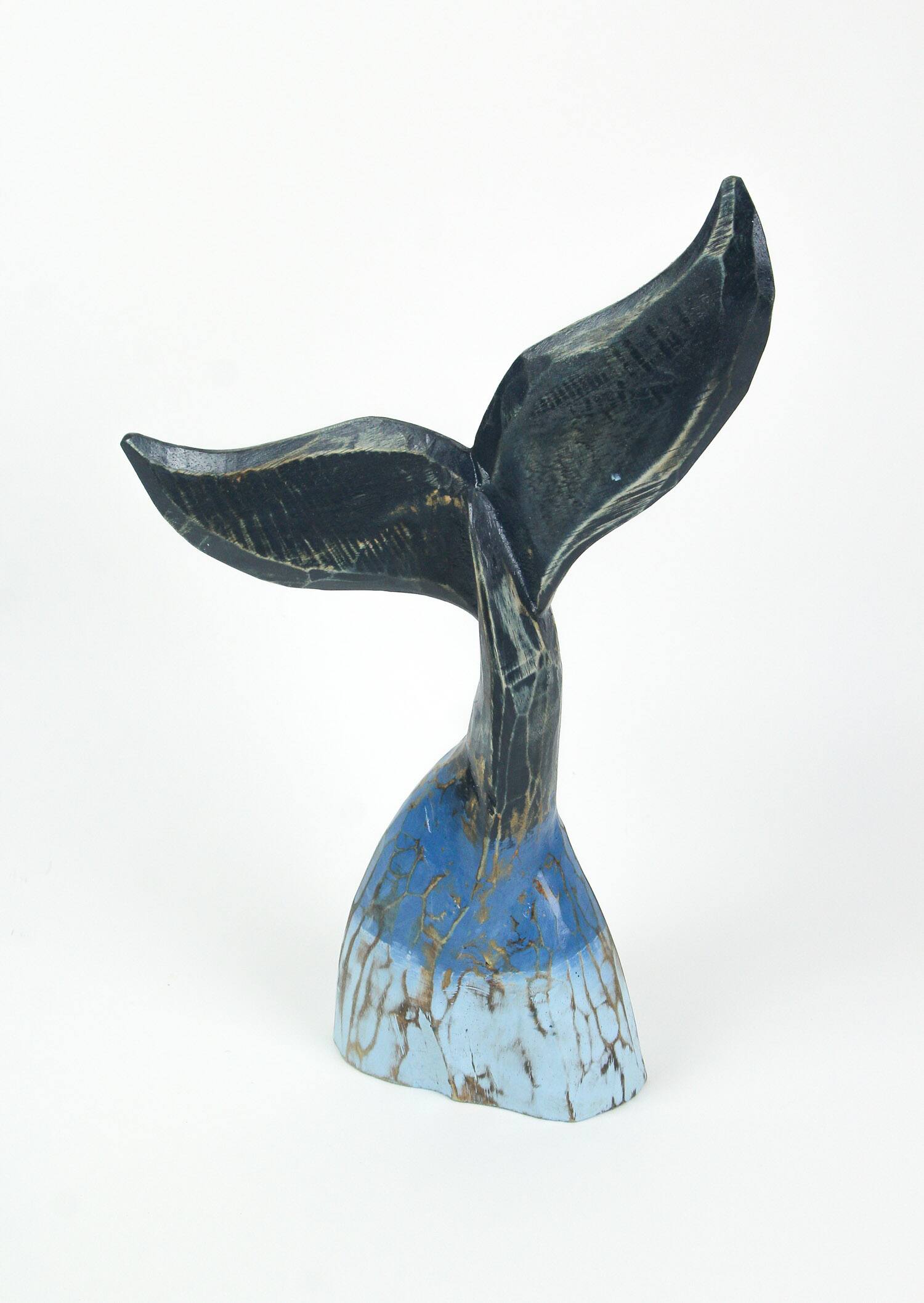 Alt View 2. Chesapeake Bay - Coastal Blue Carved Wooden Whale Tail Tabletop Statue 16 Inches High - Blue.