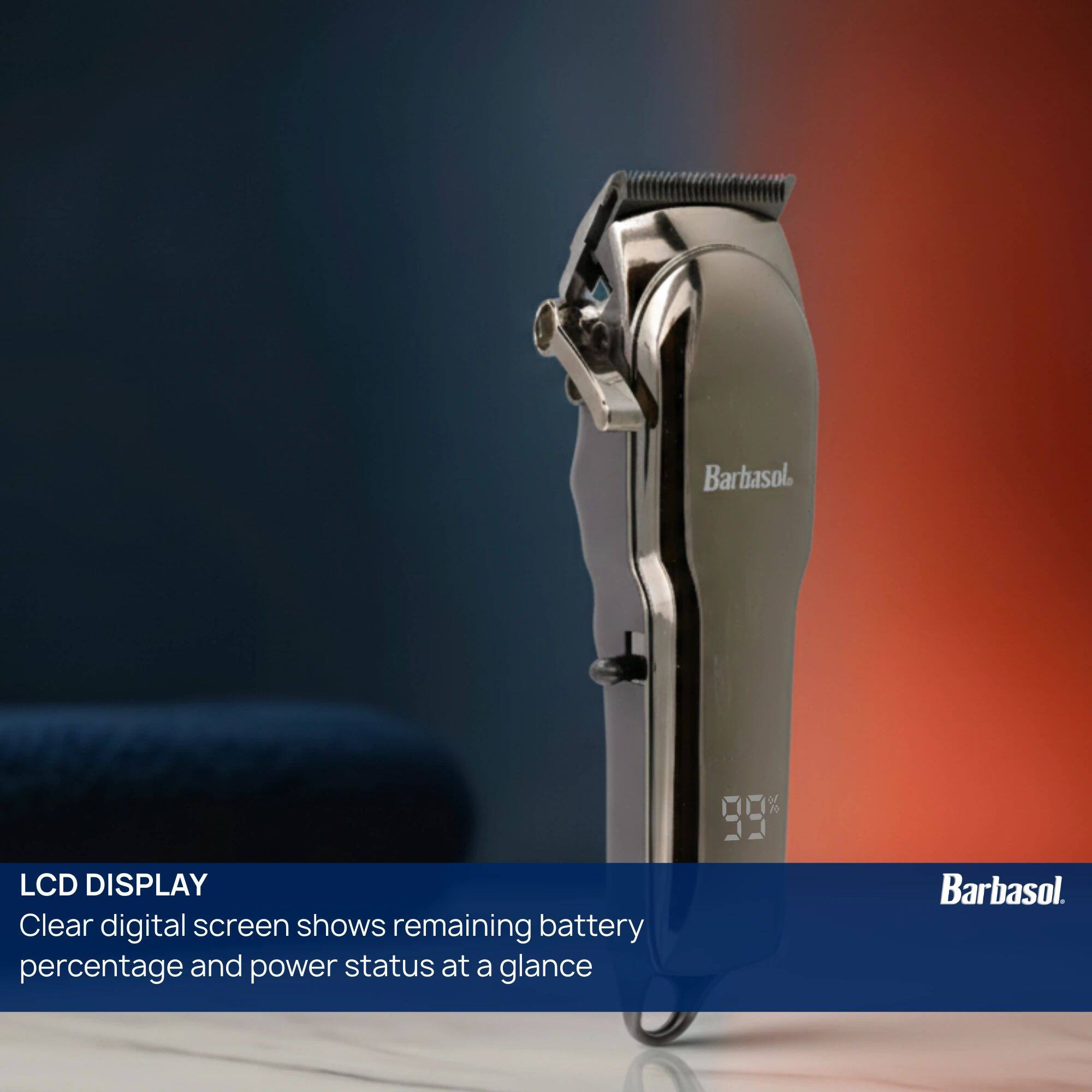 Barbasol. LCD DISPLAY Clear digital screen shows remaining battery percentage and power status at a glance
