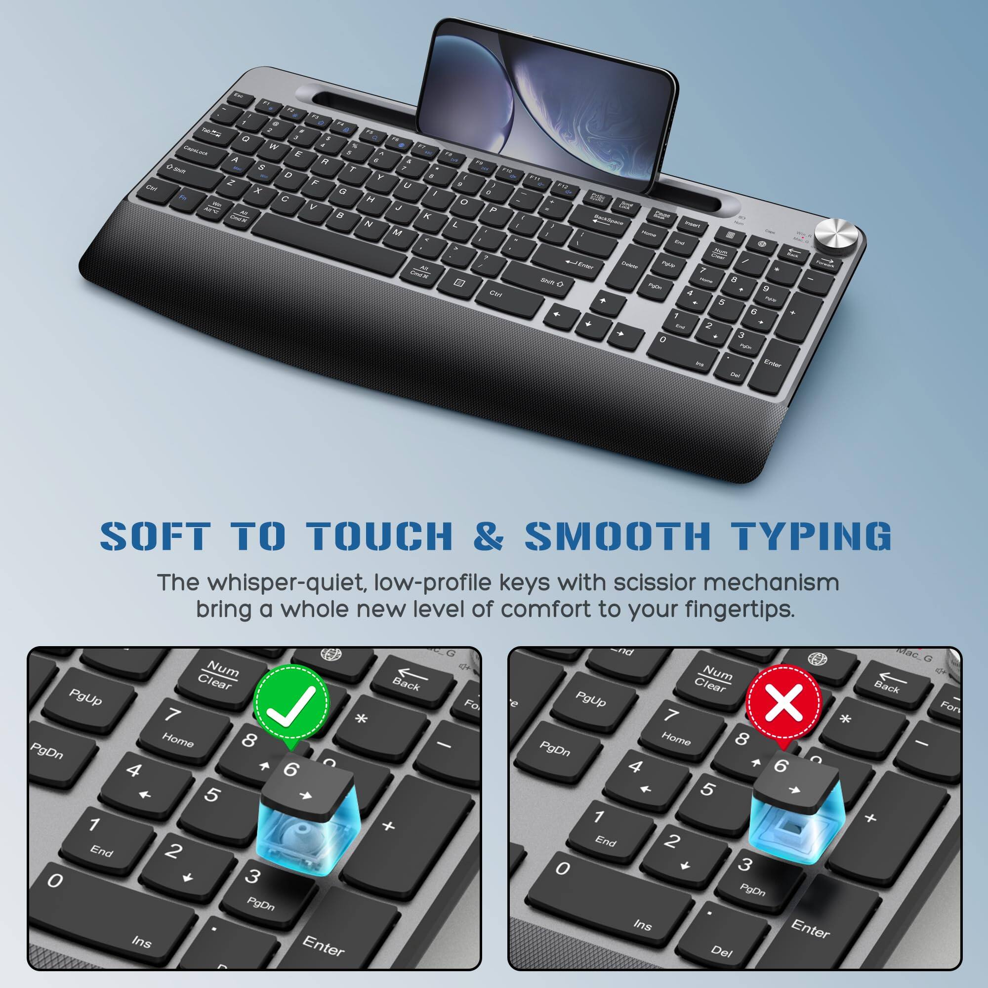 PO3TICJUNKI3 Wireless And Mouse With Wrist Rest Phone Holder Quiet ...