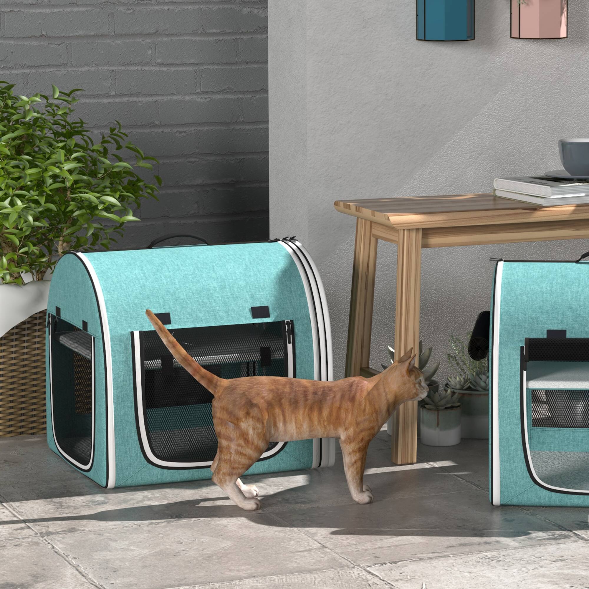 Alt View 5. Pawhut - 39" Portable Soft-Sided Cat Carrier, Cat Kennel, Travel Dog Crate, Soft Cushions & Storage Bag, Easy to Fold.