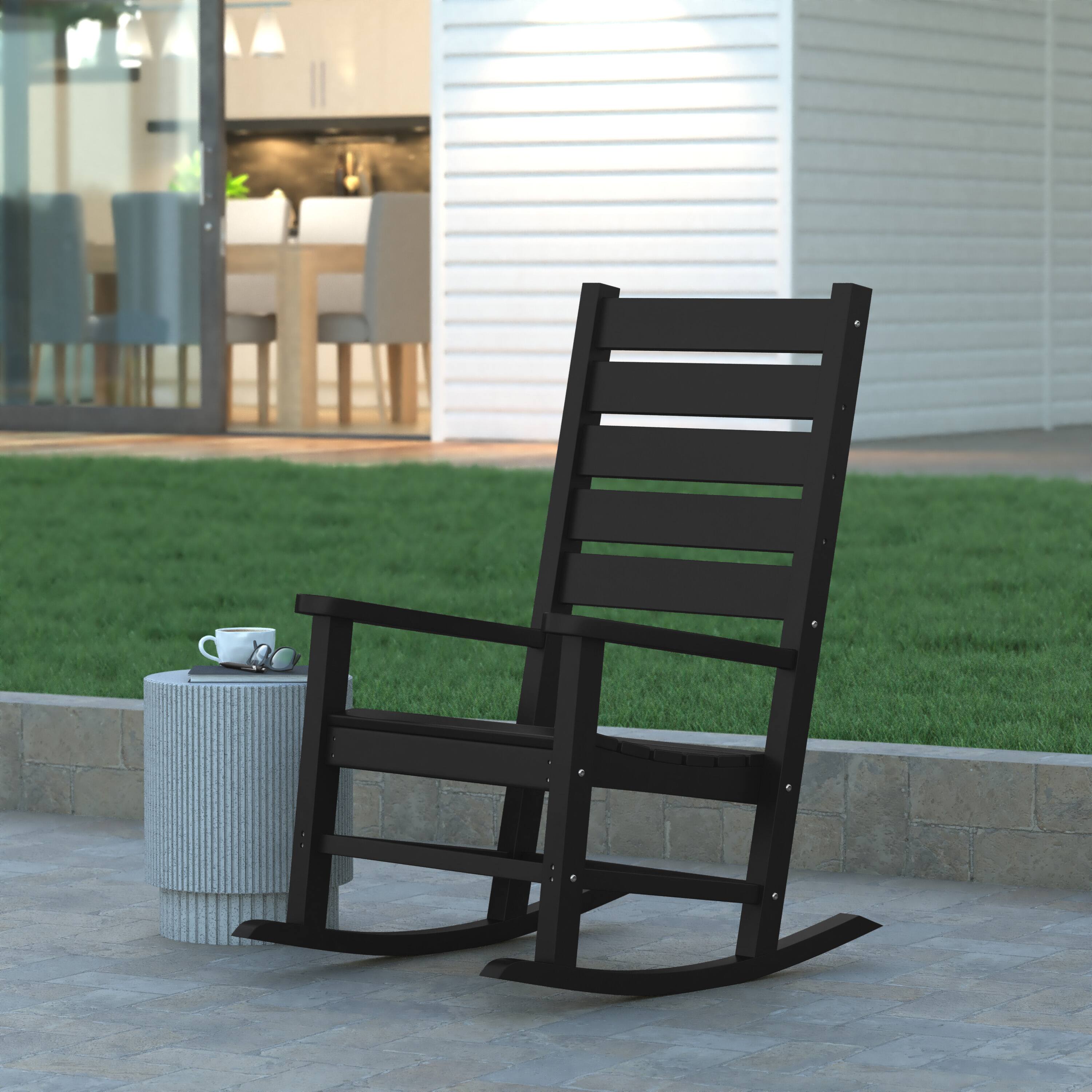 Alt View 1. Emma + Oliver - Florian Contemporary Rocking Chair, All-Weather HDPE Indoor/Outdoor Rocker - Black.