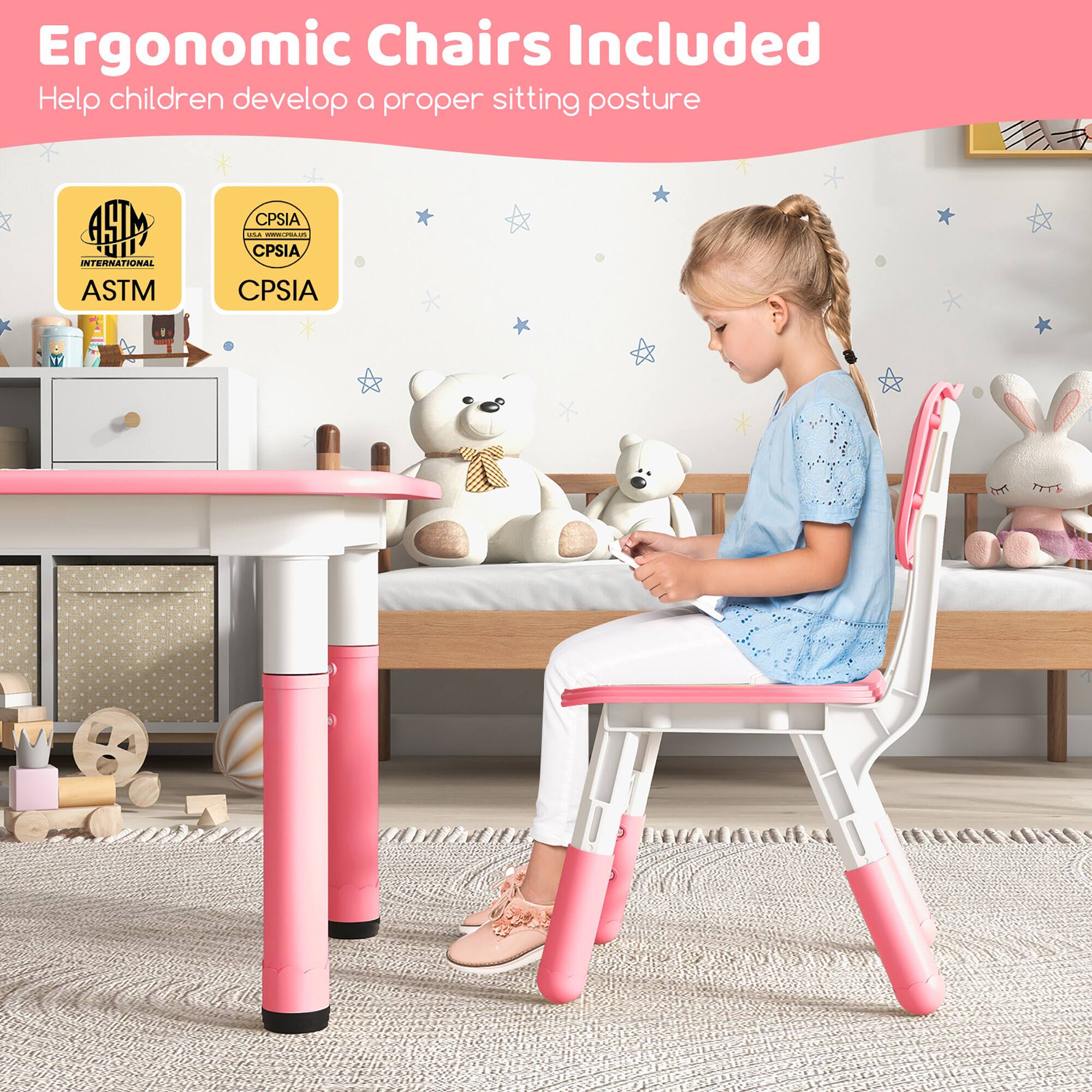 Ergonomic Chairs Included  
Help children develop a proper sitting posture  

ASTM International  
CPSIA  
CPSIA