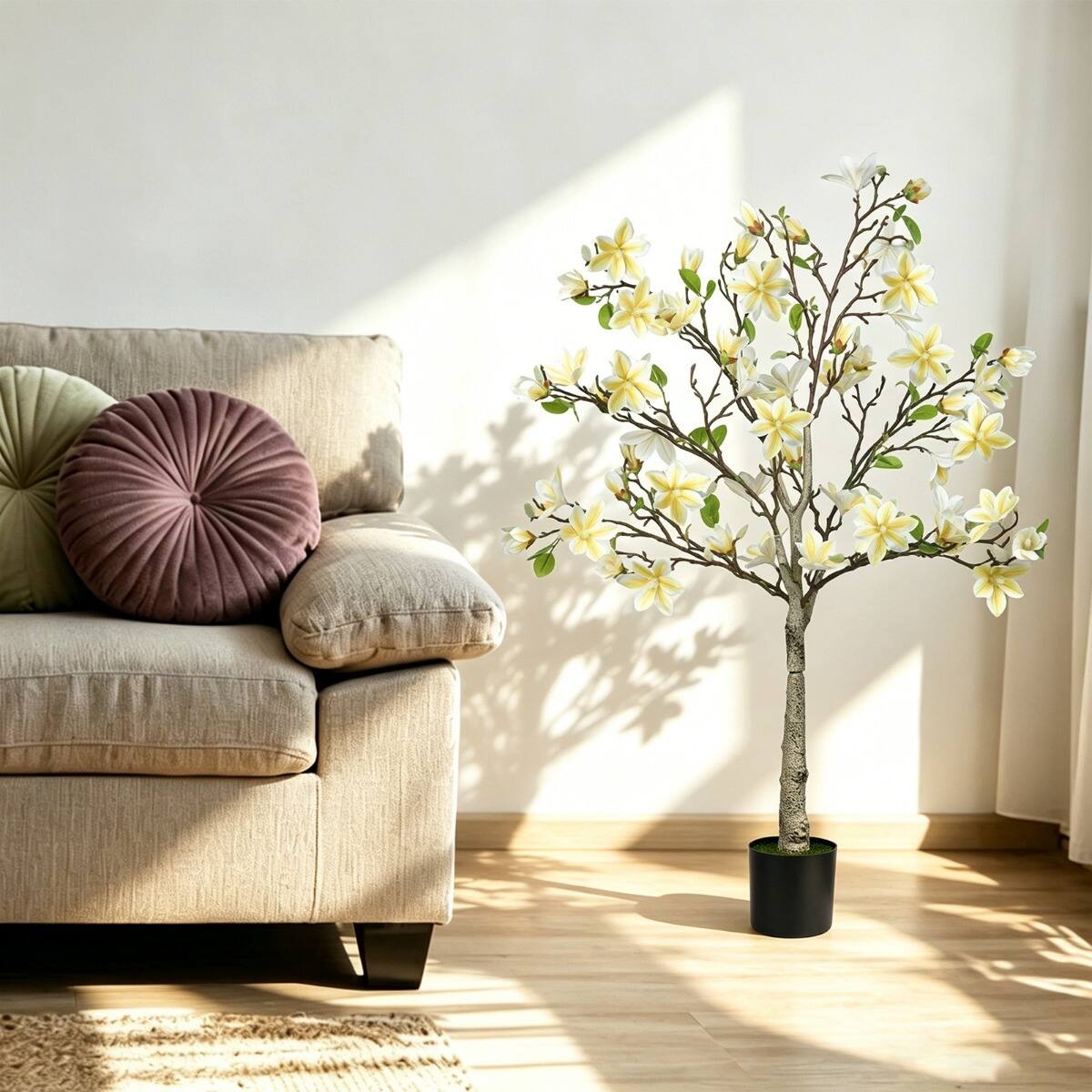 Alt View 1. Oumilen - 47.2in Artificial Magnolia Tree, 1.2M White Faux Flower Tree with Pot for Indoor Home Decor Living Room Entryway - White.