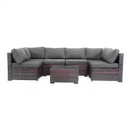 Yardgrace - 7-Piece Wicker Outdoor Furniture Conversation Set with Thick Cushions and Coffee Table - Gray