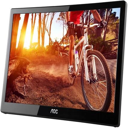 Front. AOC - AOC e1659Fwu 16-Inch Ultra Slim Powered Portable Monitor - Black.