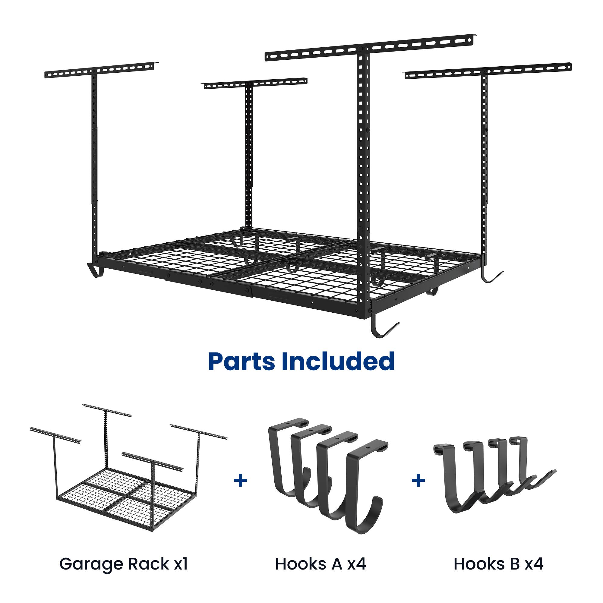 Parts Included

- Garage Rack x1
- Hooks A x4
- Hooks B x4