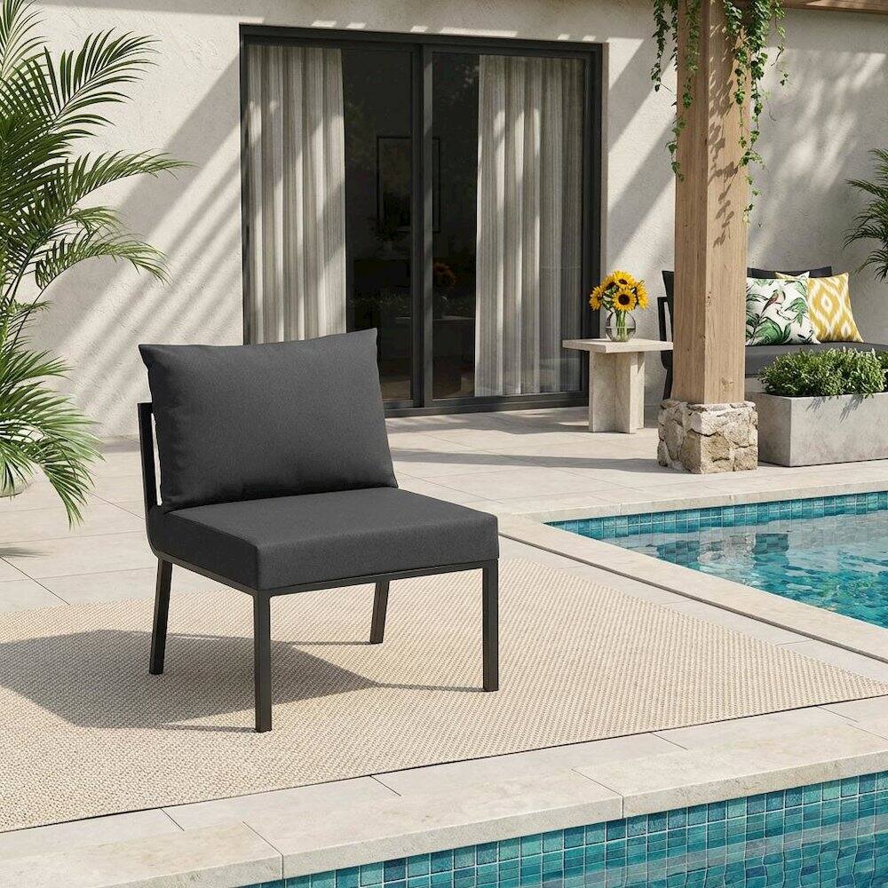 Angle. Outdoor Escape - Aluminum Outdoor Lounge Chair With Cushioned Backrest And Seat - Gray.