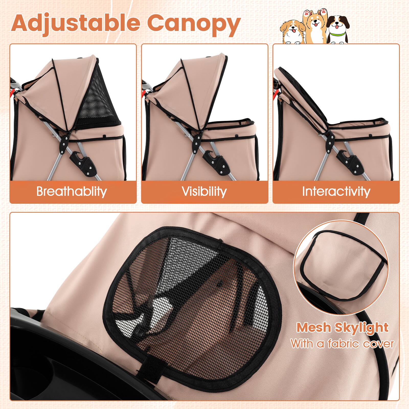 Adjustable Canopy

- Breathability
- Visibility
- Interactivity

Mesh Skylight With a fabric cover