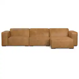 Simpli Home - Rex Right-Facing Modular Sectional Sofa in Genuine Leather - Sienna