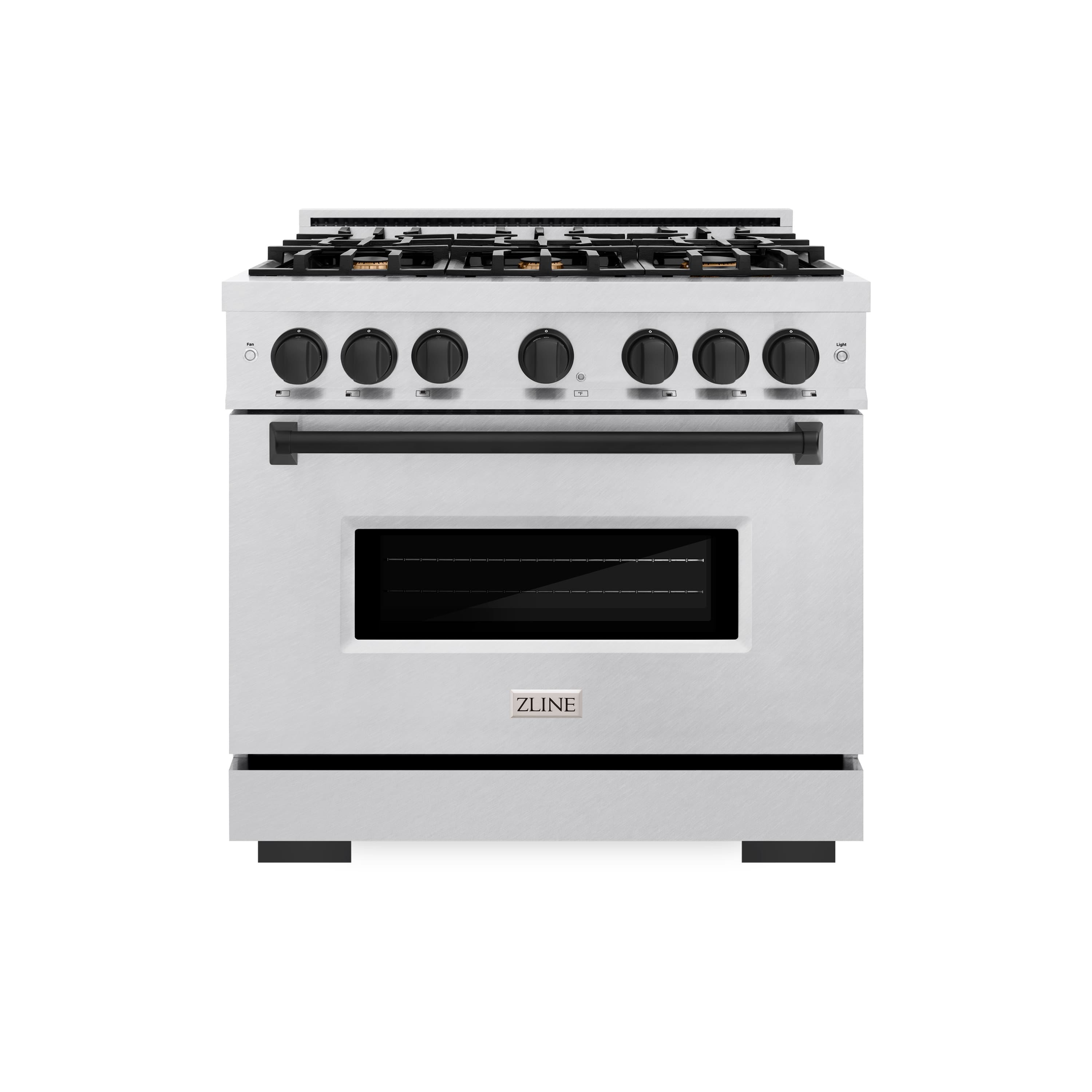 Front. ZLINE - ZLINE Autograph 36 in. Classic Satin Steel Gas Range w/ 6 Burners & Black Accents (CGRSZ-36-MB) - Stainless Steel.