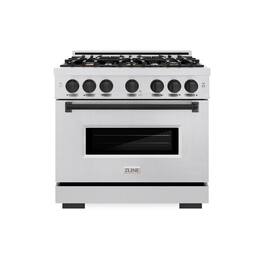 ZLINE - Autograph 36 in. Classic Satin Steel Gas Range w/ 6 Burners & Black Accents (CGRSZ-36-MB) - Stainless Steel