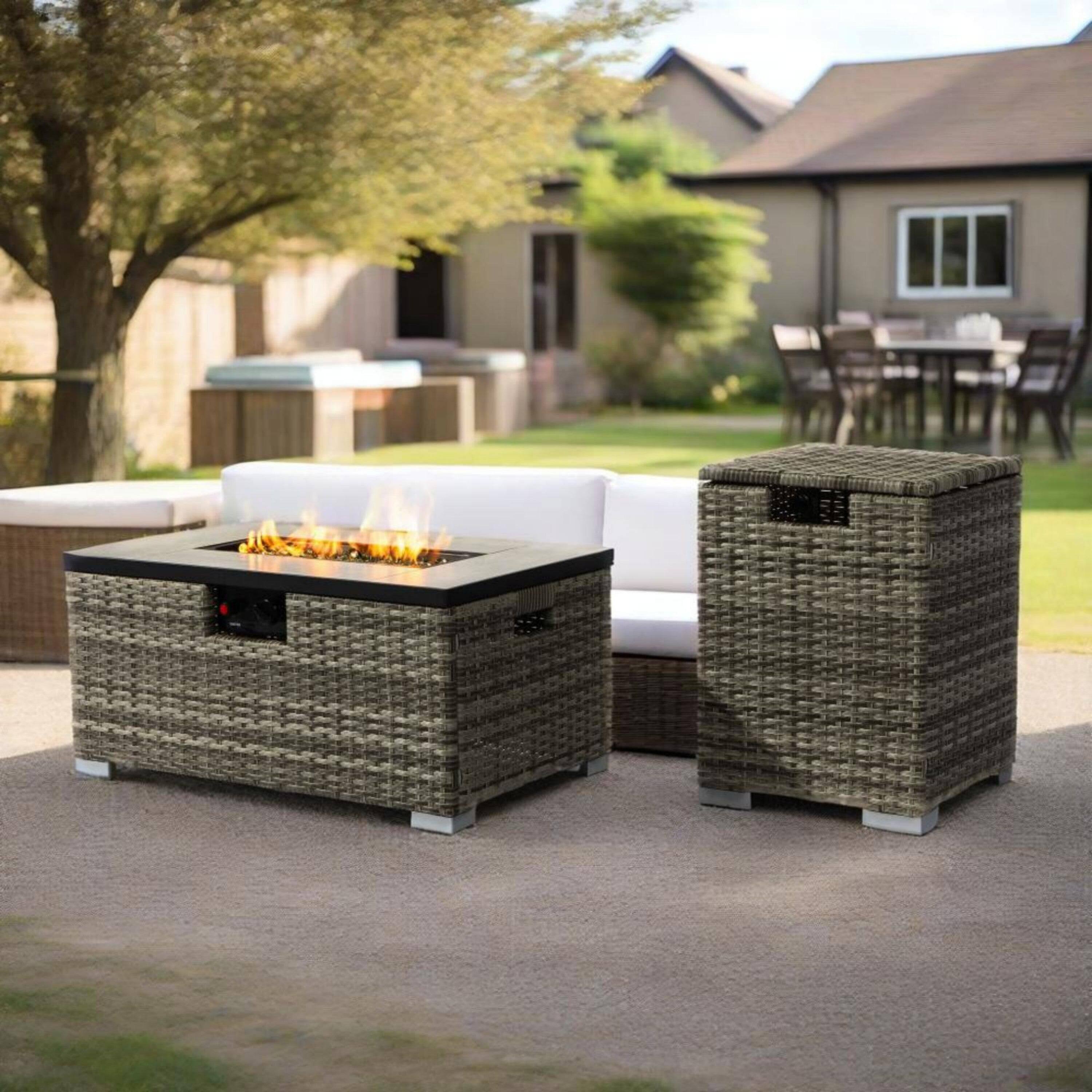 Alt View 2. Boyel Living - 32 Inch Rectangular Outdoor Propane Fire Pit Table with Tank Cover - Beige.