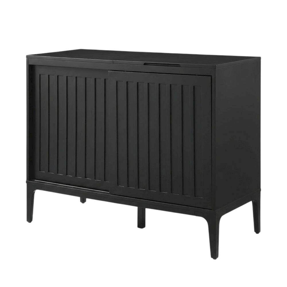 Back. FurniFact - Large record player cabinet with vinyl storage in modern design - Matte Black.