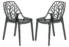 Front. LeisureMod - Cornelia 2-Pieces Modern Plastic Dining Chair with Cut Out Design Backrest for Indoor Outdoor - Transparent Black.