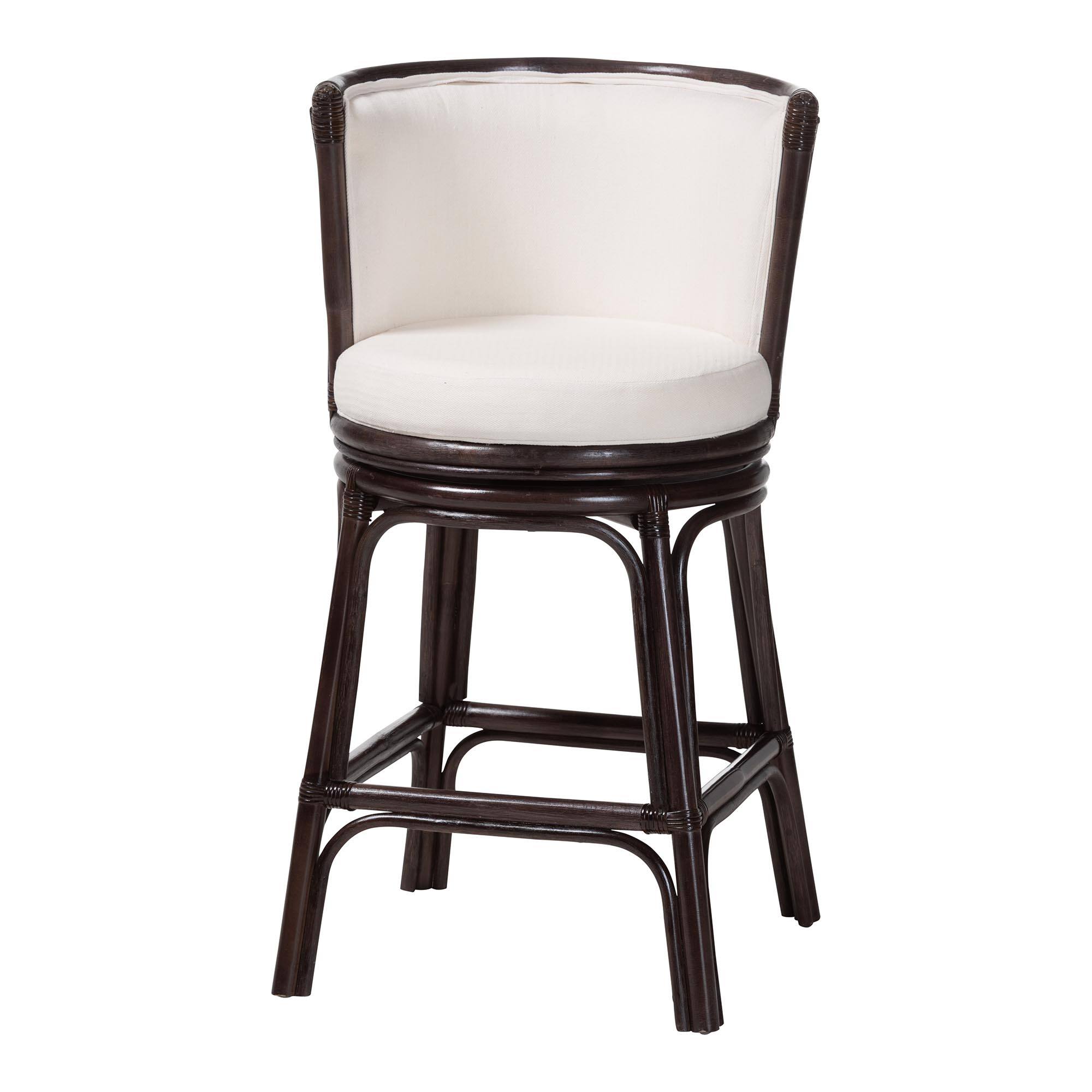Angle. bali & pari - Alsip Espresso Rattan Counter Stool with Swivel Seat - Espresso/White.