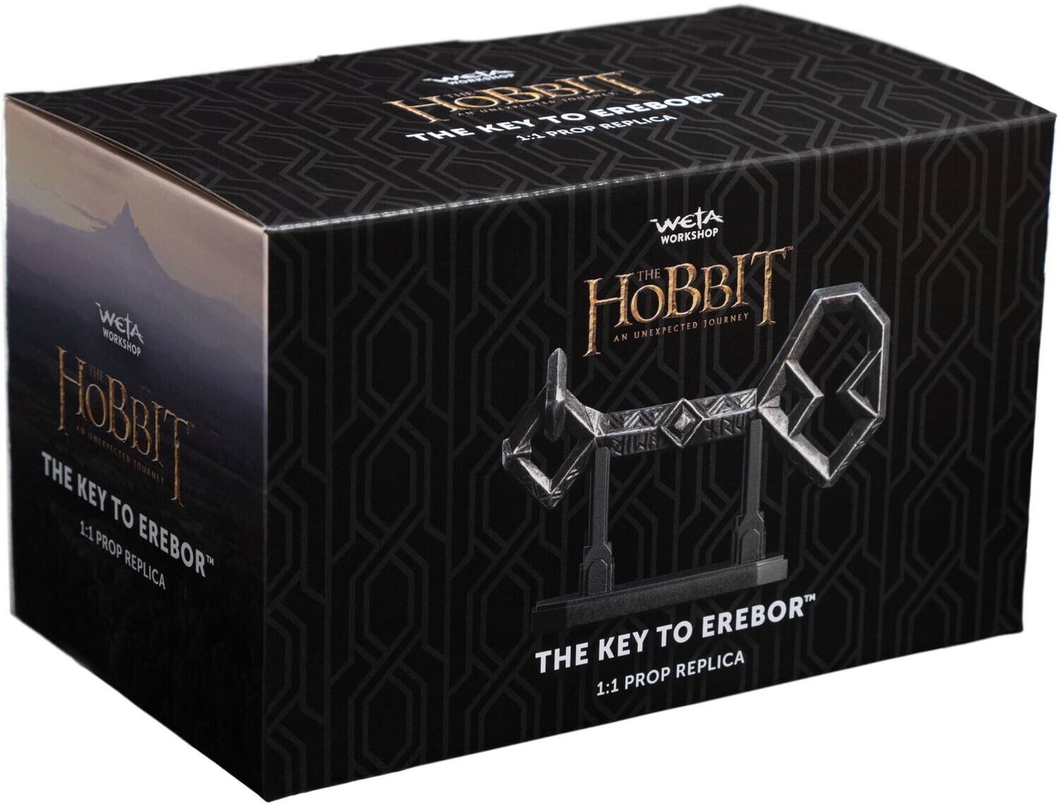 The text on the image reads: "The Hobbit: An Unexpected Journey - The Key to Erebor™ 1:1 Prop Replica, Weta Workshop."