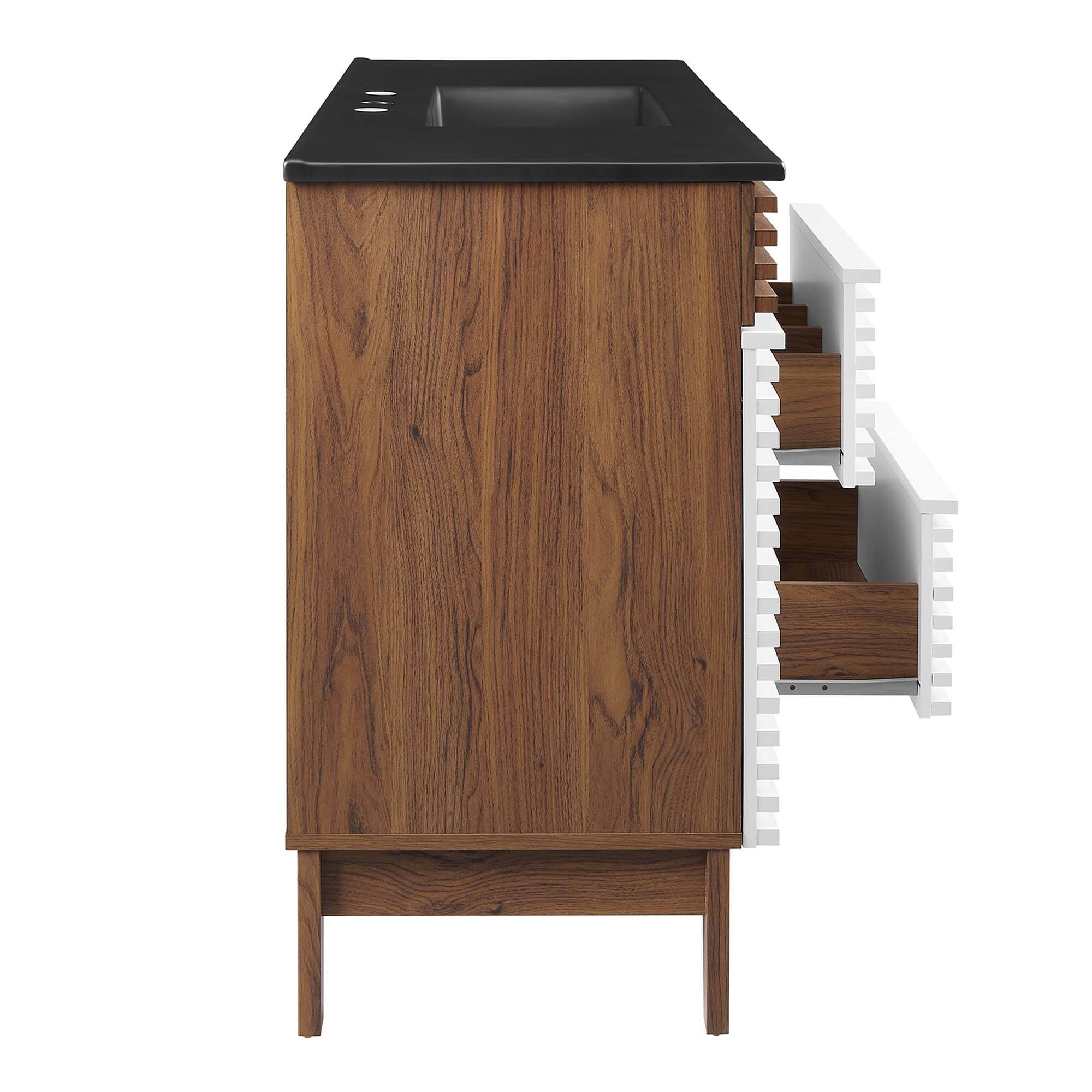 Alt View 4. Modway - Render 48" Bathroom  Vanity with Black Basin Included - White Walnut Black.