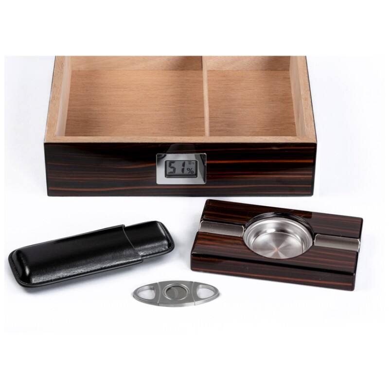 Alt View 2. Prestige - Kensington Humidor Gift Set - Ultra-Rich High Gloss Ebony Cherry Wood Finish.