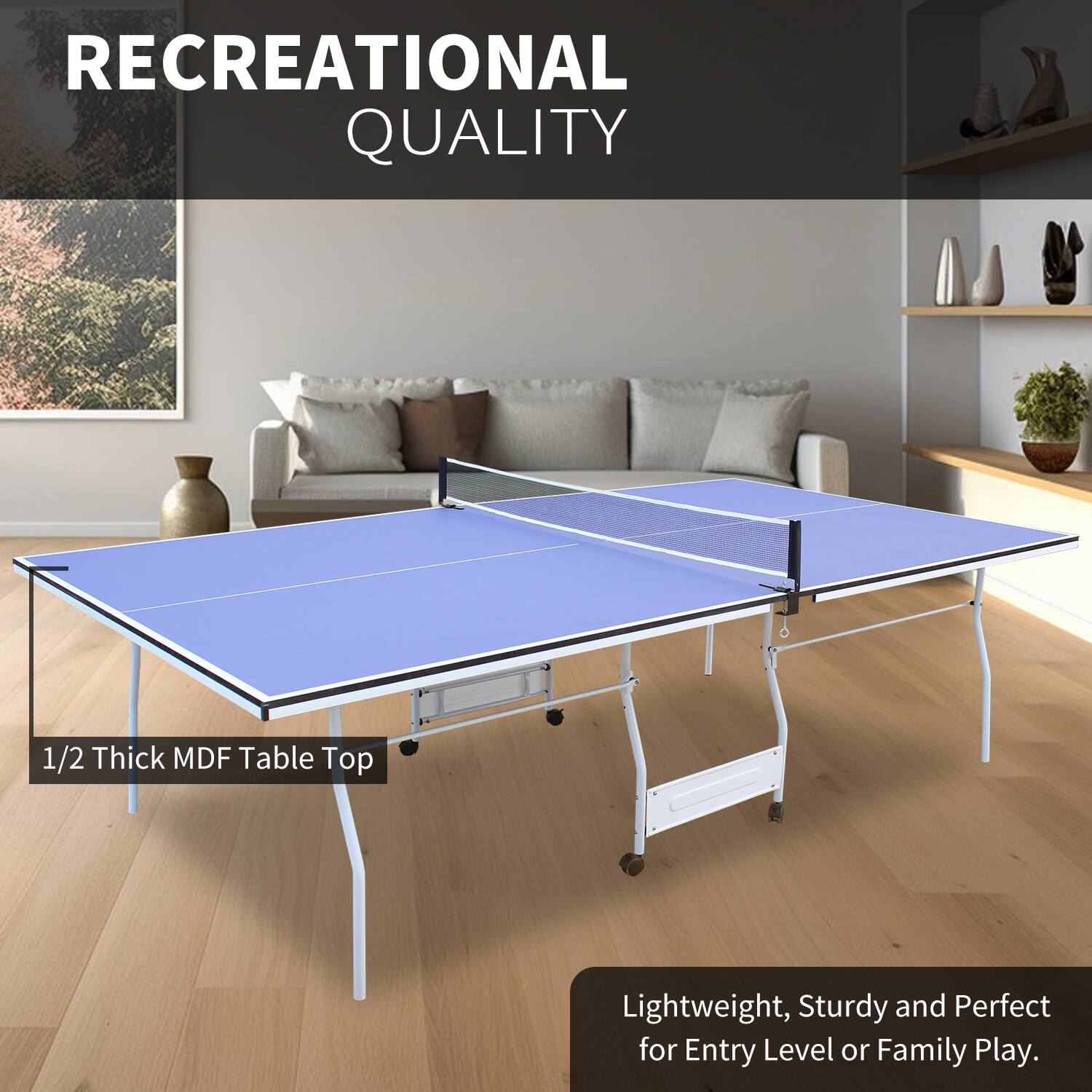 RECREATIONAL QUALITY

1/2 Thick MDF Table Top

Lightweight, Sturdy and Perfect for Entry Level or Family Play.