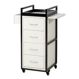 Winado - Trolley Cart Mobile Salon Station with 4 Drawers, 5 Hot Tool Holders, Side Storage Shelf for Hair Salons, Beauty, Spas - Black & White