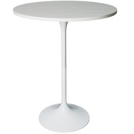 LeisureMod - Verve 27 Inch Round Bar Height Table with MDF Top and White Base, Modern Small Bistro Pub Accent Table - Light Natural Wood