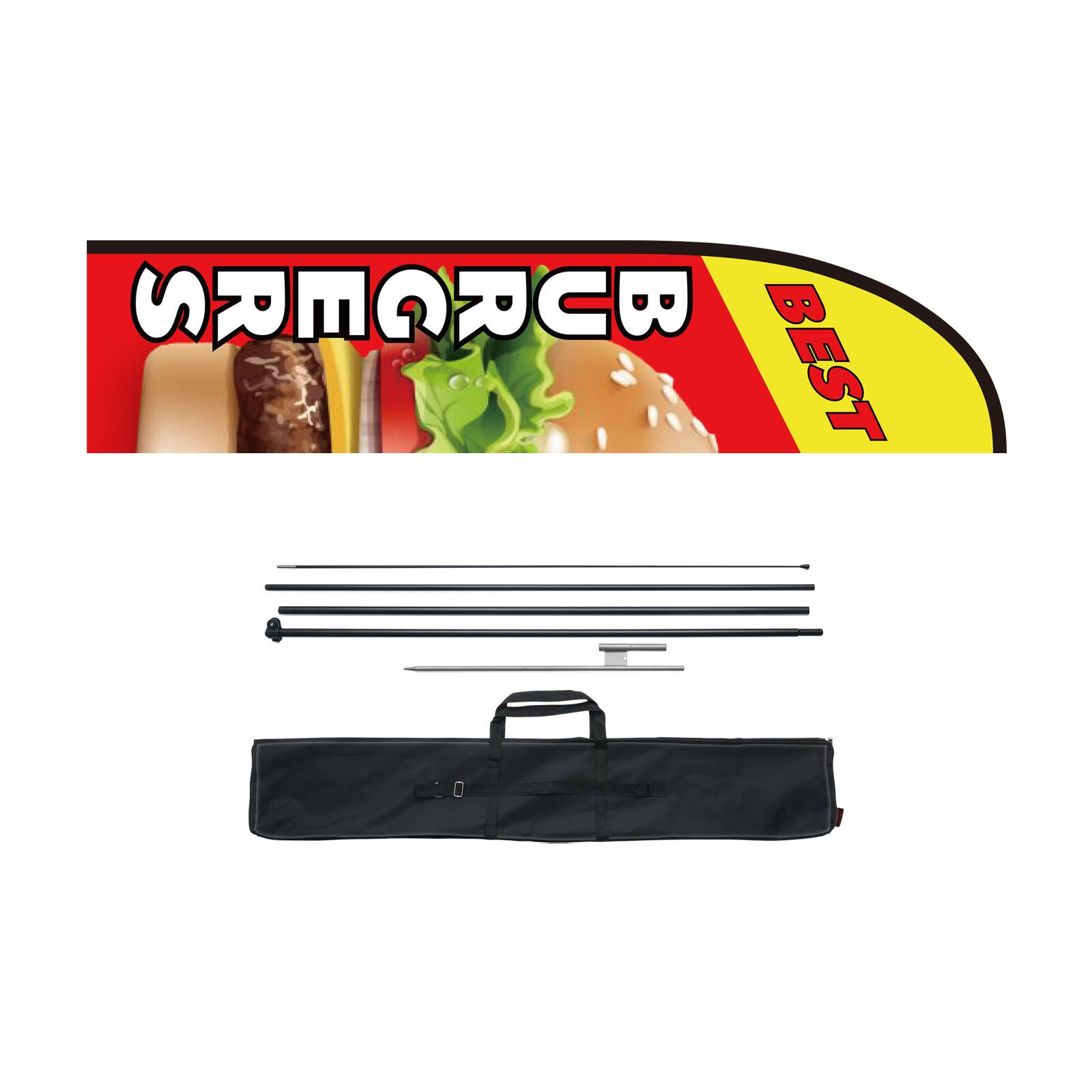 Alt View 5. VEVOR - Burger Restaurant Advertising Feather Flag with Pole Kit, Advertising Flags for Business Outside, Includes 1 Banner Flag - Black, gray and silver.