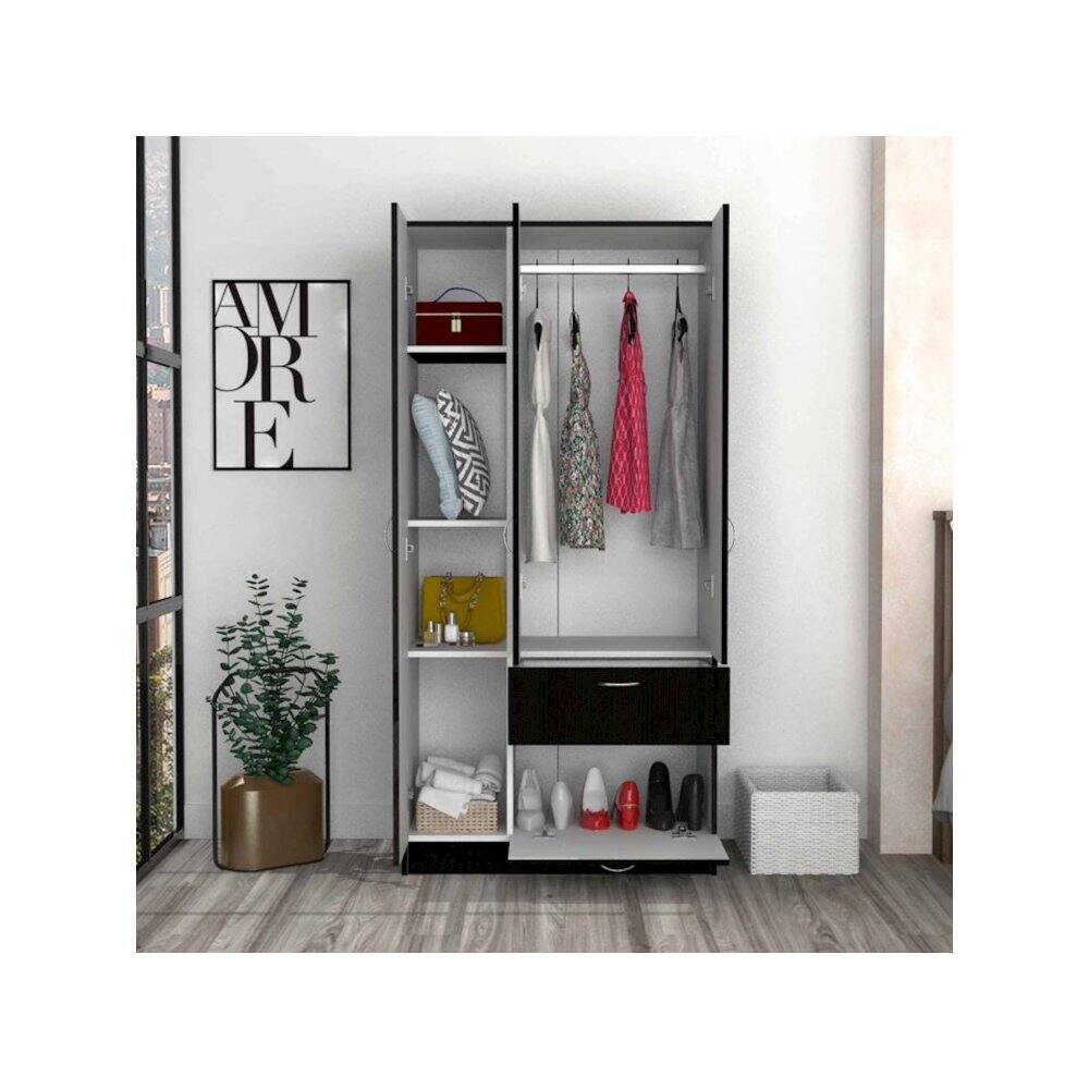 Alt View 3. TuHome - Primavera Armoire Black / White MDF - Black.