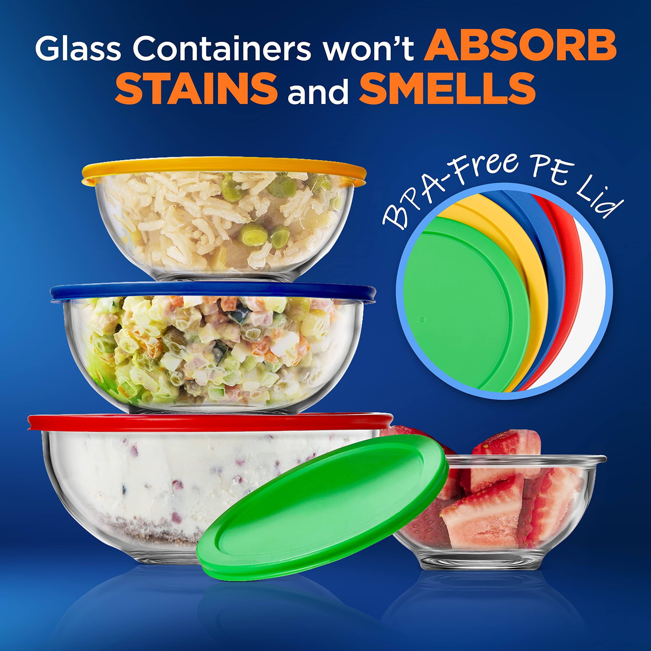 Glass Containers won't ABSORB STAINS and SMELLS  
BPA-Free PE Lid