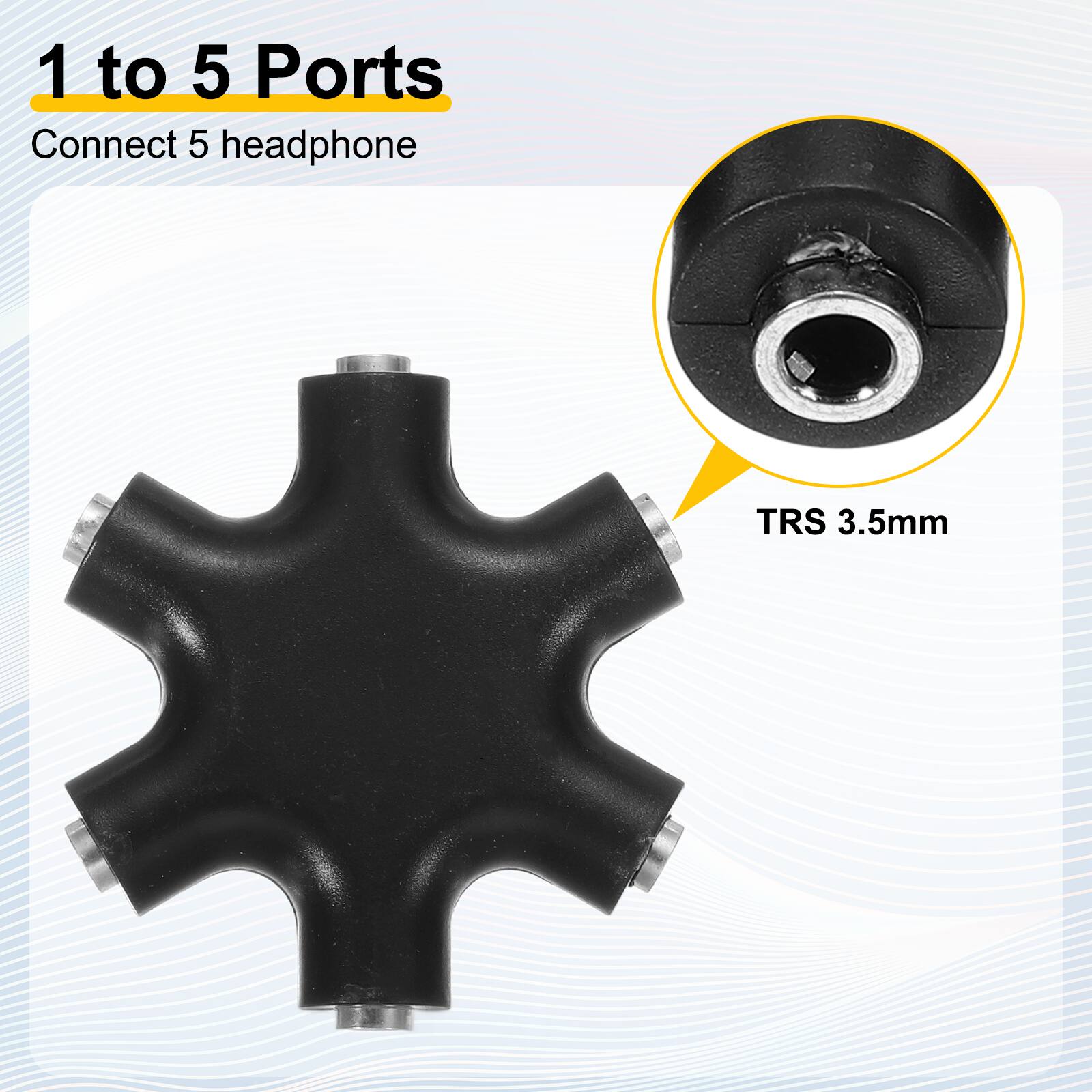 1 to 5 Ports  
Connect 5 headphone  
TRS 3.5mm