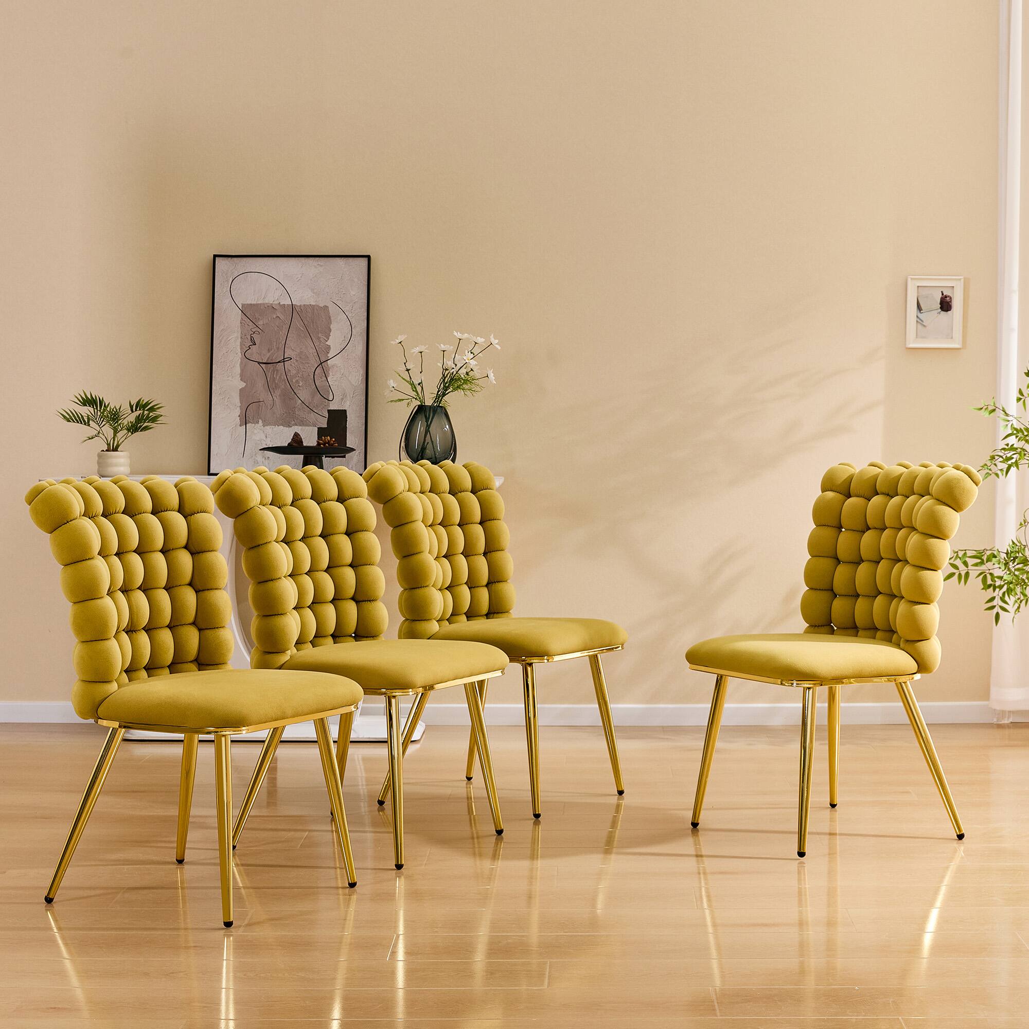 Alt View 1. Loheer - Loheer Accent Dining Chair Tufted Upholstered Vanity Chair with Gold Legs 1.6 ft - Gold,Yellow.