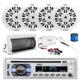Pyle - PLCD43MRB Marine Bluetooth CD Stereo Receiver, Cover, Amp w/Kit, 4x 6.5" 200W Waterproof Speakers w/Wire, Antenna