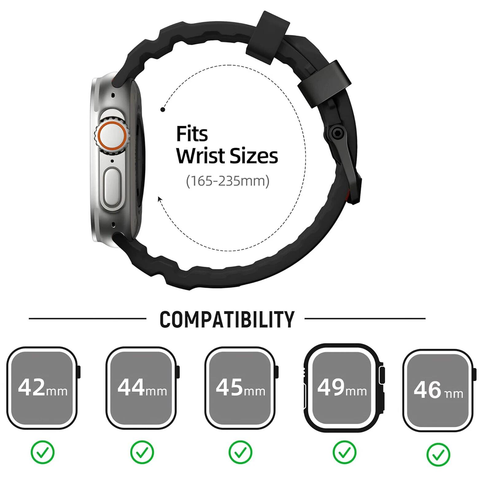 Fits Wrist Sizes (165-235mm)  
COMPATIBILITY  
42mm  
44mm  
45mm  
49mm  
46mm