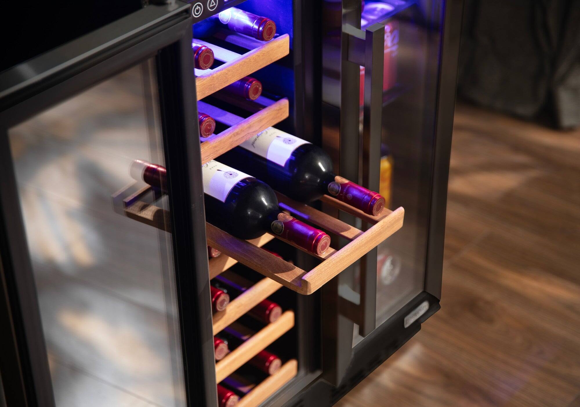 Alt View 9. NewAir - Newair Dual Zone 24 in. Built-In 20 Bottle and 78 Can Wine and Beverage Cooler with French Doors – Black Stainless Steel - Black Stainless Steel.