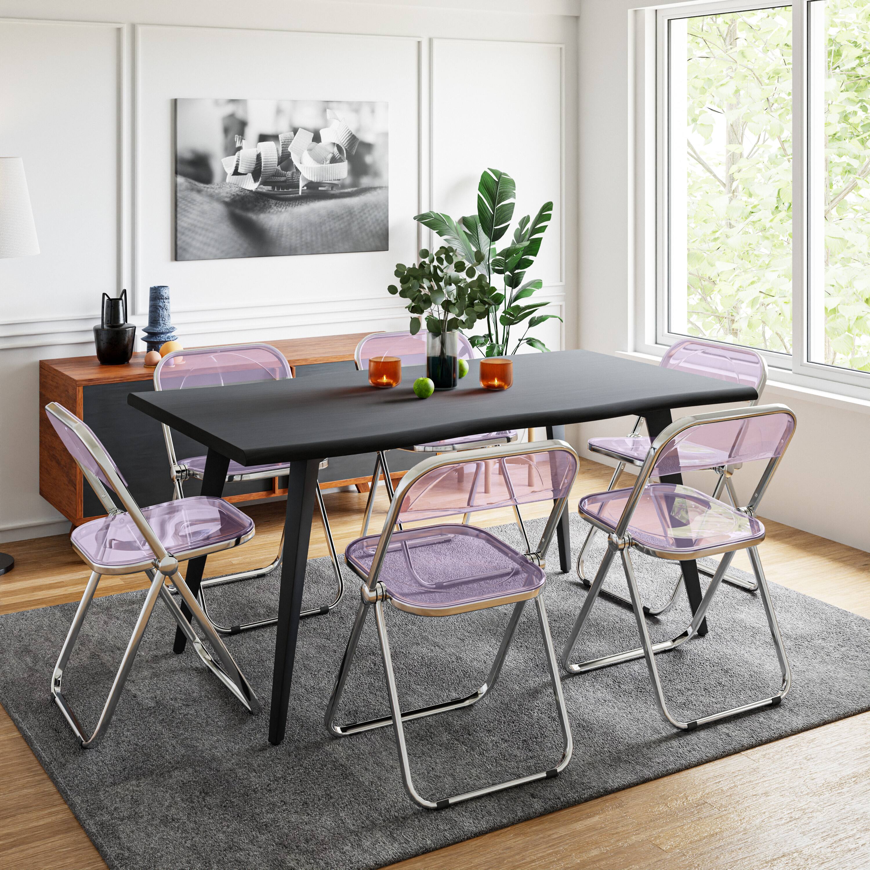 Angle. LeisureMod - Lawrence 2-PCS Clear Accent Chair, Folding Acrylic Design with Chrome Frame, Portable Assembled Seating - Magenta.