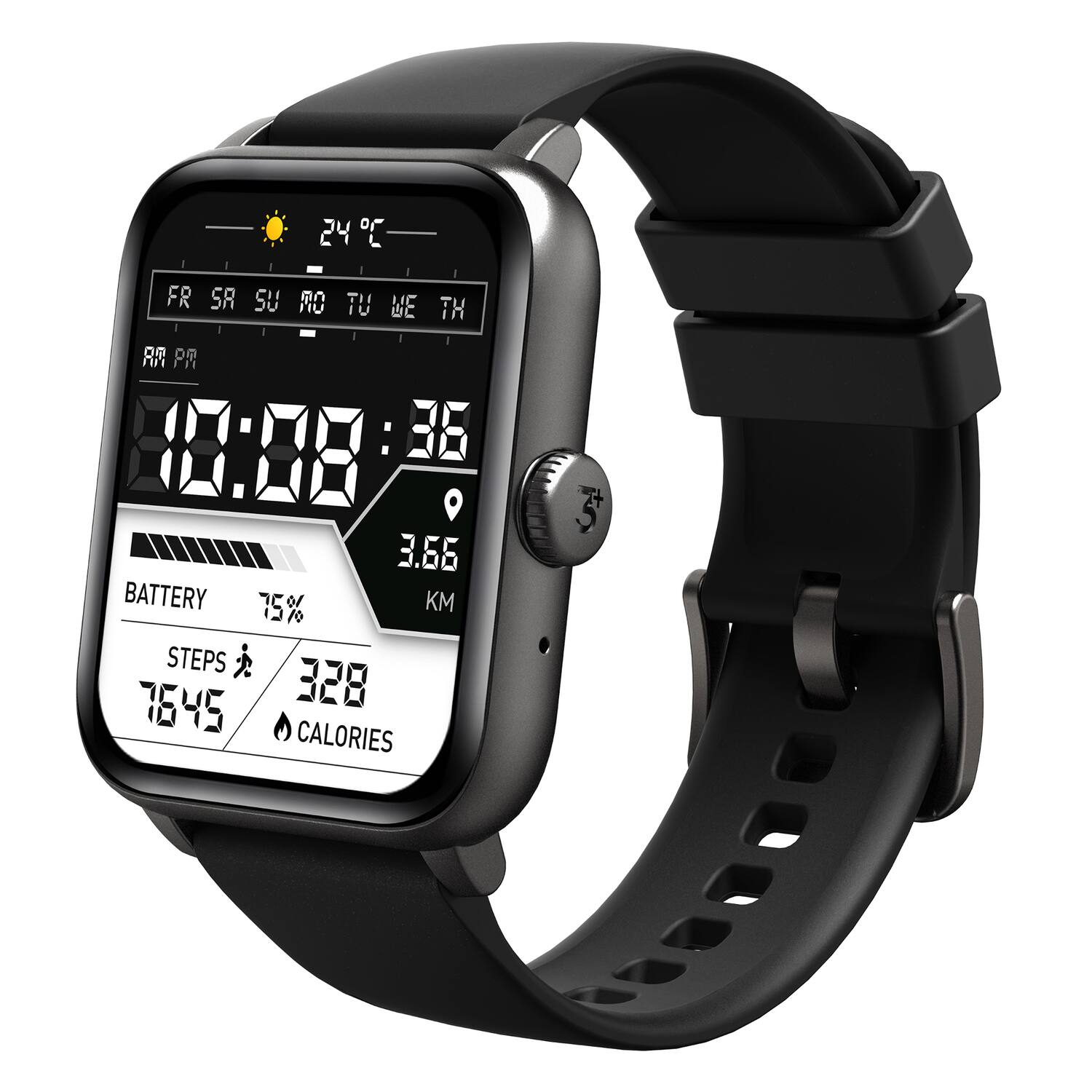 24°C  
FR SR SU RO TU WE TH  
10:08:36  
3.66 KM  
BATTERY 75%  
STEPS 7645  
328 CALORIES