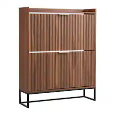 Front. VEVOR - Shoe Cabinet with 2 Flip Drawers,Mid-Century Shoes Storage Cabinet with Anti-Tipping Device, Freestanding Shoe Organizer - Walnut.