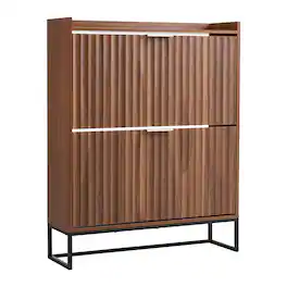 VEVOR - Shoe Cabinet with 2 Flip Drawers,Mid-Century Shoes Storage Cabinet with Anti-Tipping Device, Freestanding Shoe Organizer - Walnut