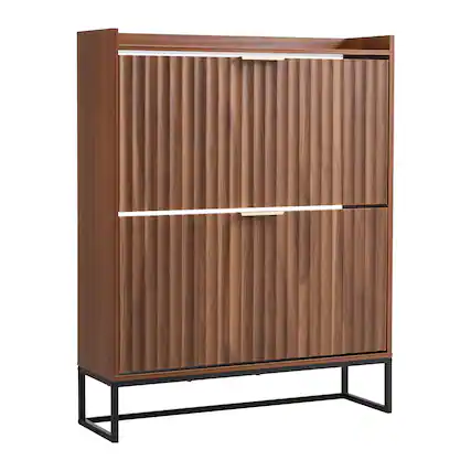 Front. VEVOR - Shoe Cabinet with 2 Flip Drawers,Mid-Century Shoes Storage Cabinet with Anti-Tipping Device, Freestanding Shoe Organizer - Walnut.