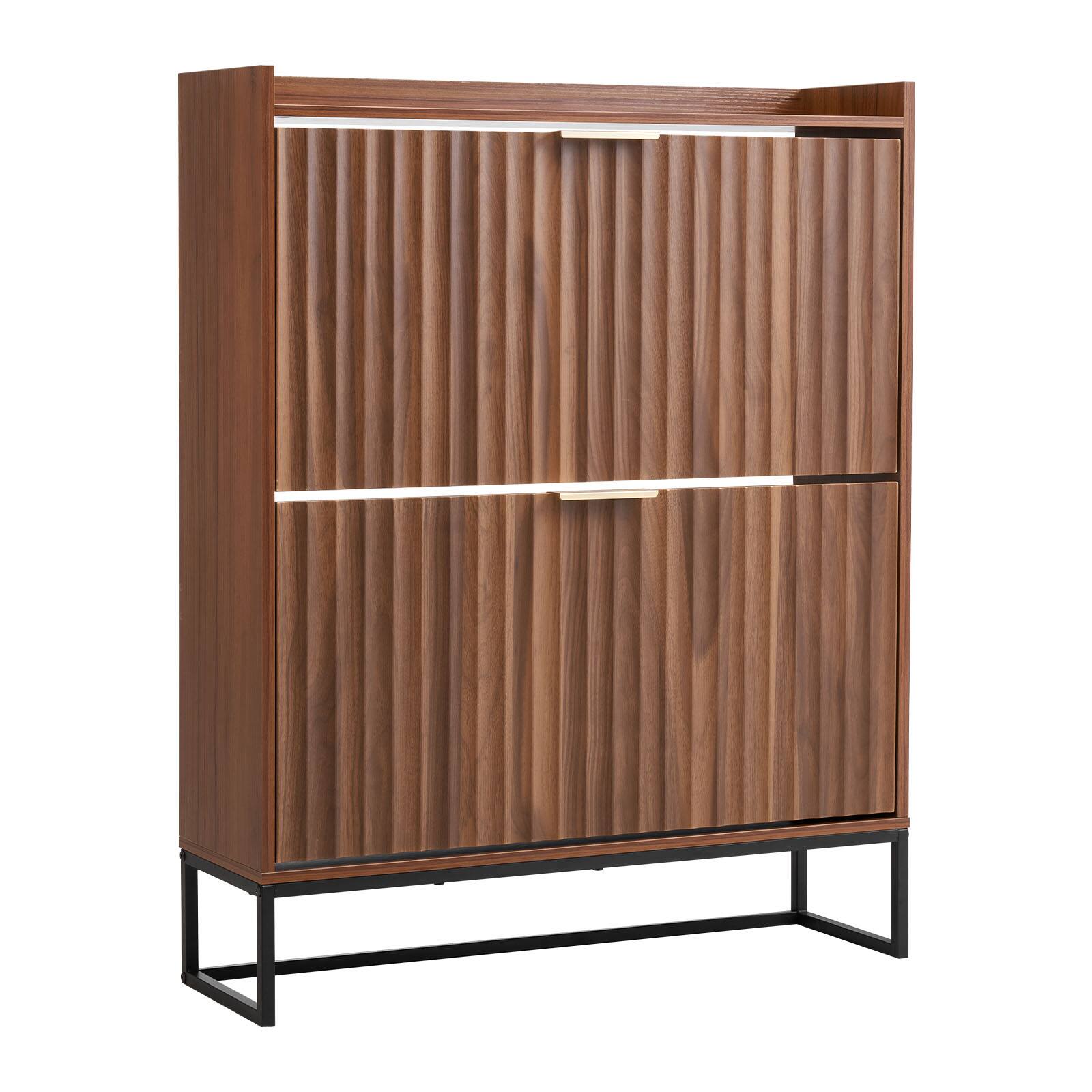VEVOR - Shoe Cabinet with 2 Flip Drawers,Mid-Century Shoes Storage Cabinet with Anti-Tipping Device, Freestanding Shoe Organizer - Walnut
