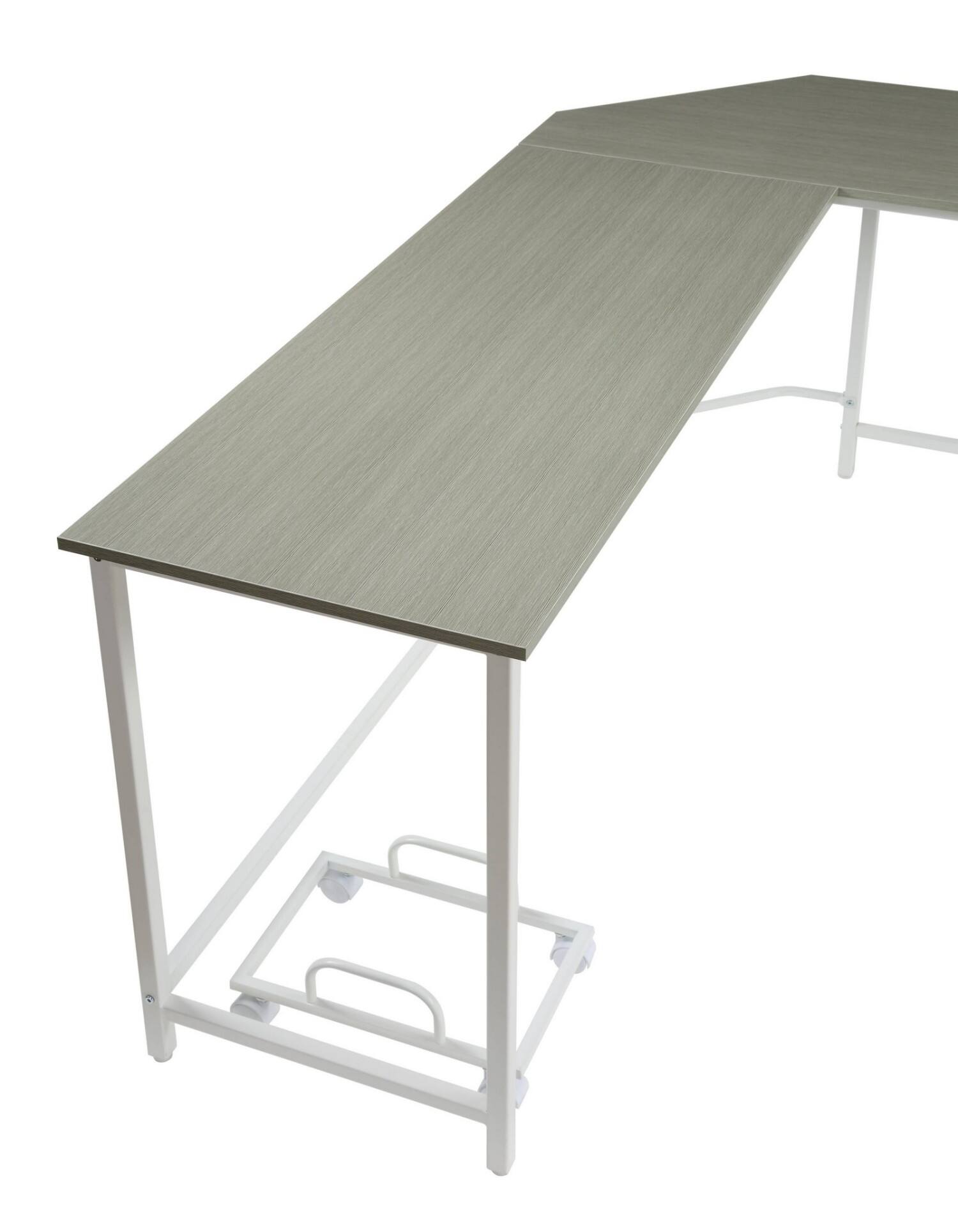 Alt View 7. Glintex - L-Shaped Computer Desk with 15mm Thick Top, Bevel Edge Design, Sturdy Metal Frame and Mobile CPU Holder - Gray,White.
